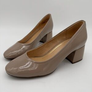 Vionic ‘Carmel’ Taupe Patent Leather Block Heel Size 8